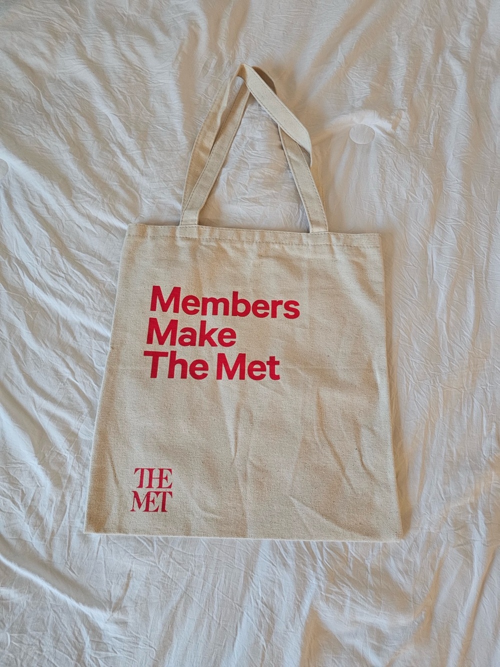 Members Make Cream Tote Bag with Red Print